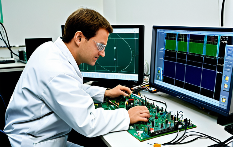 Electronics Engineer at Work** "A professional Electronics Engineer, fully clothed in a cleanroom suit, working on a complex circuit board with miniature components, appropriate attire, safe for work. Background: a high-tech laboratory with oscilloscopes and testing equipment, perfect anatomy, correct proportions, natural pose, well-formed hands, proper finger count, natural body proportions, professional, modest, family-friendly, high quality rendering, detailed." **