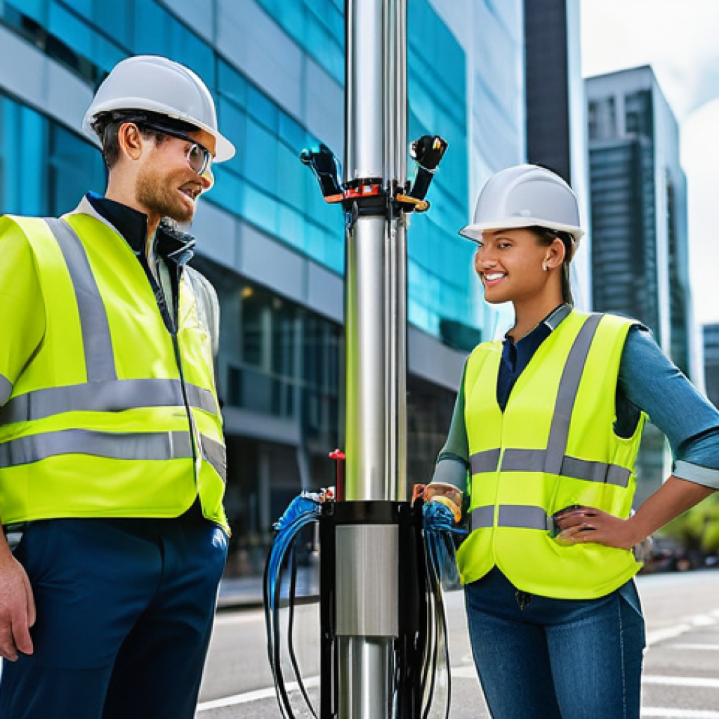 전자기술사와 무선통신 기술 사례 연구 - **Prompt: Cutting-Edge 5G Network Installation** "Two skilled electro-technical engineers, one m...