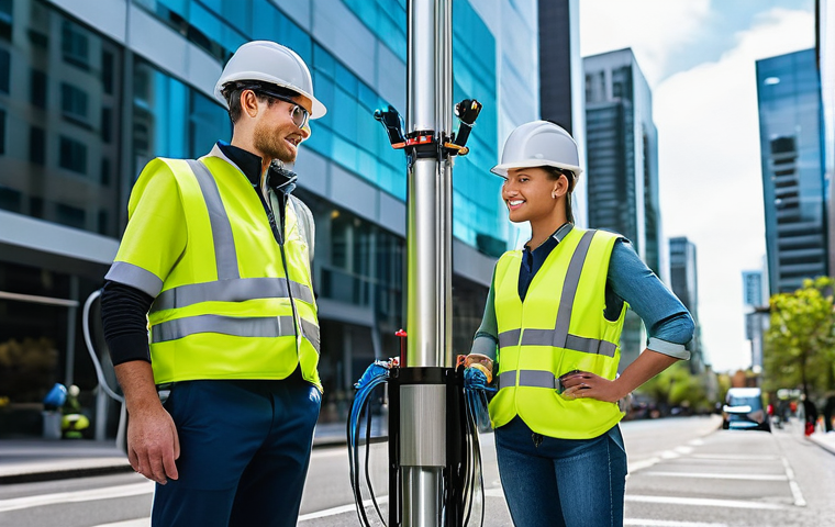 전자기술사와 무선통신 기술 사례 연구 - **Prompt: Cutting-Edge 5G Network Installation** "Two skilled electro-technical engineers, one m...