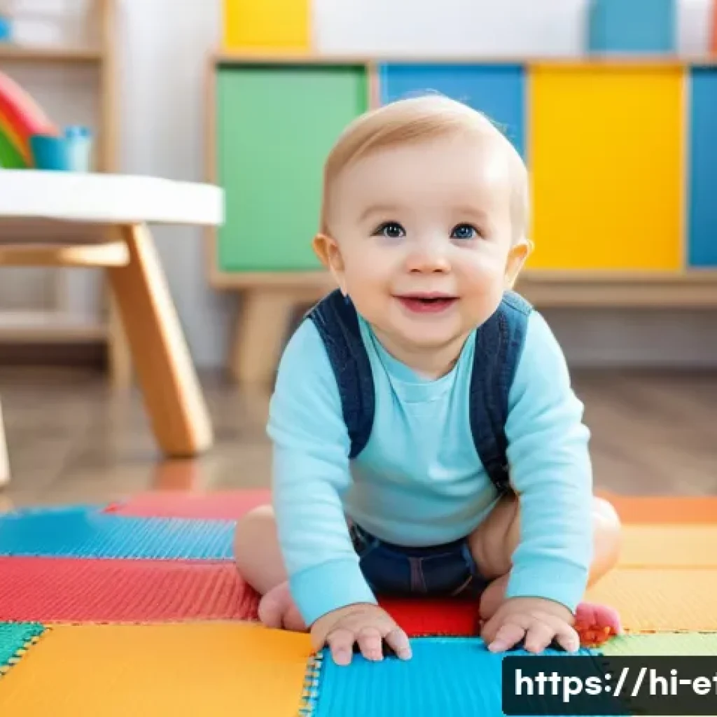 전자기술사와 디지털 트랜스포메이션 - **Prompt:** A toddler (2-3 years old) sitting on a brightly colored play mat indoors, wearing a clea...