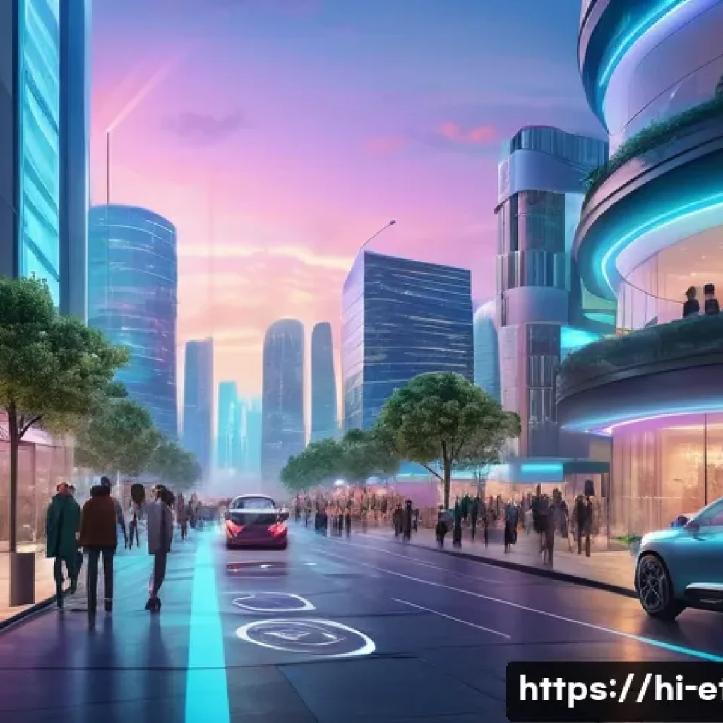 전자기술사와 관련된 기술 세미나 발표 - **Prompt:** "A vibrant, panoramic view of a futuristic smart city at dusk, showcasing the seamless i...