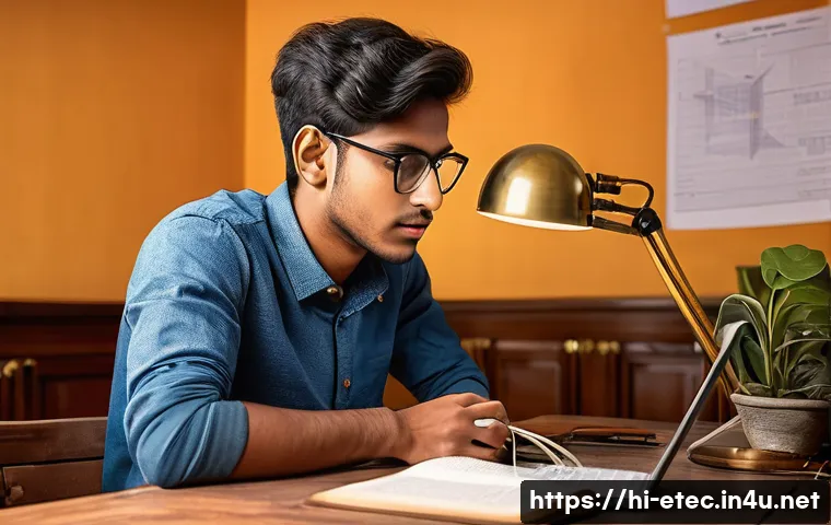 전자기술사와 시험 준비의 성공 전략 소개 - A focused young Indian male electronics technician student studying at a wooden desk, surrounded by ...