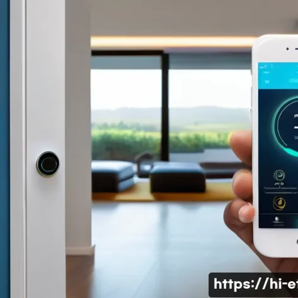 전자기술사와 관련된 전자기술 사례 연구 - A modern smart home interior showcasing advanced sensor technology for security and monitoring: moti...