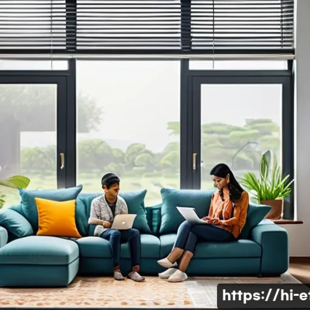 전자기술사와 전자공학 최신 기술 흐름 - A modern Indian smart home interior showcasing a family using various smart devices like a smartphon...