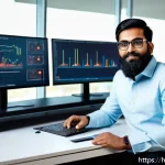 전자기술사 이직 성공담 - A professional Indian electronics engineer in a modern office environment, focused on analyzing IoT ...