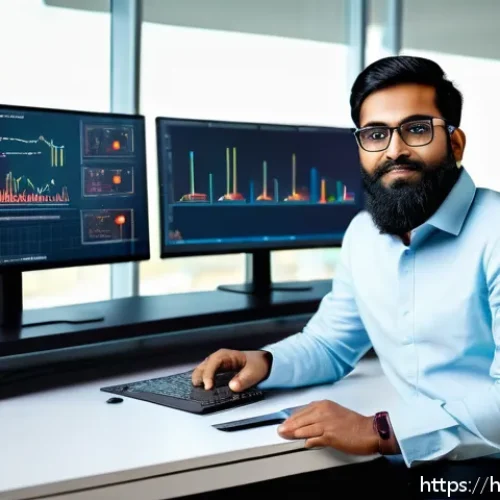 전자기술사 이직 성공담 - A professional Indian electronics engineer in a modern office environment, focused on analyzing IoT ...