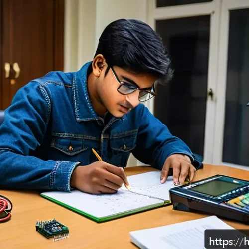전자기술사 실무 과제 수행 방법 - A detailed workspace of an Indian electronics student preparing for a practical assignment, featurin...
