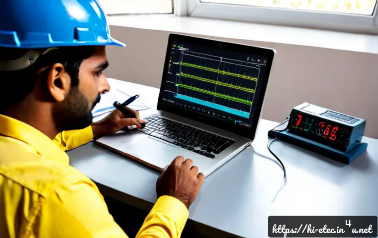 Home 17 전자기술사 업무일지 작성의 중요성 - Photorealistic Indian electrical engineering professional in a neatly organized office, carefully wr...
